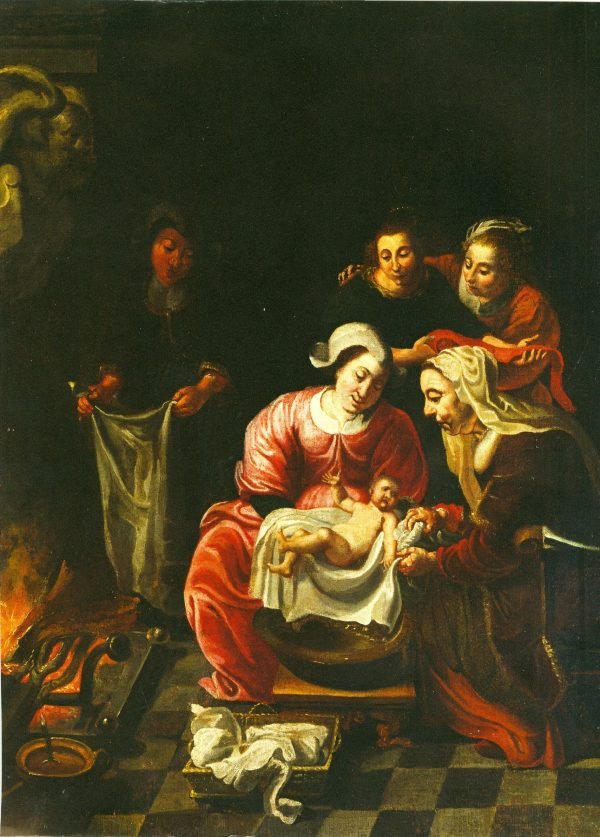 Niclaes Berchem, Genreszene mit Wöchnerin und Kleinkind