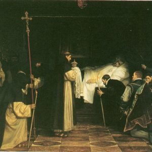 Charles Degroux, 1860 Keizer Karel ontvangt de laatste sacramenten uit de handen van Jan Regla, zijn biechtvader