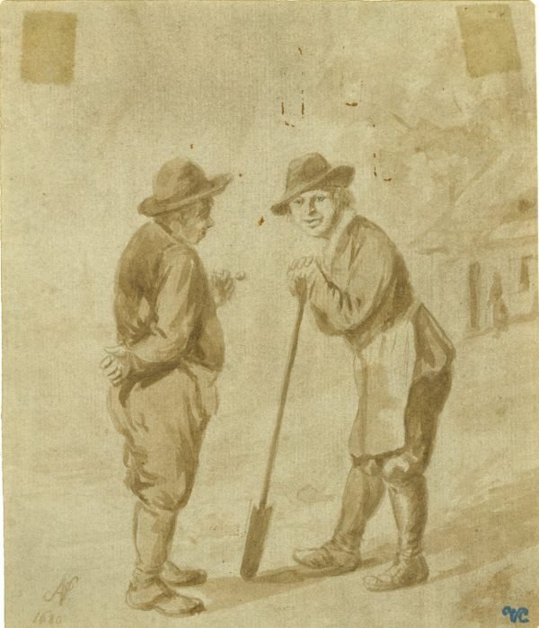 Adriaen van Ostade, 1680 monogram, Twee mannen