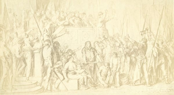 Pieter Coutereel verscheurt voor het volk van Leuven de voorrechten van de patriciërs (1890) Eerste ontwerp