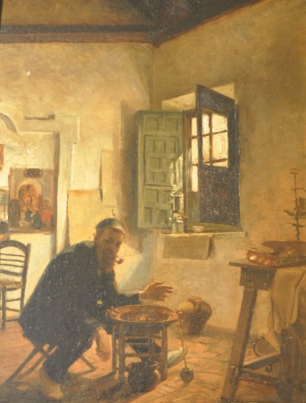 Karl Meunier, Constant Meunier in zijn atelier in Sevilla 1884 61,5/47 cm.