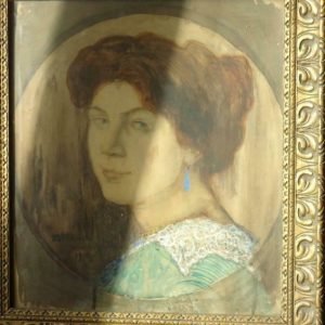 Art Nouveau portret, gesigneerd en 1915 gedateerd werk van Henri Ottevaere °1870-1944. Gouache gemaakt tijdens zijn verblijf in Wales, Montgomery, in de oorlog.