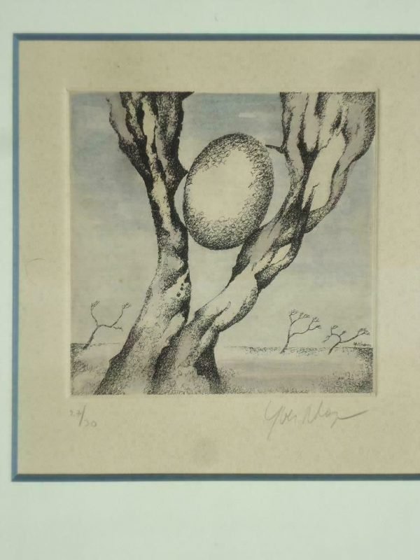 Ets in kleuren, gesigneerd Yves Rhayé, in potlood onder de plaat Compositie zonder titel, sans titre