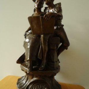 Oude sculptuur, gesigneerde brons, G(eorges) Van der Straeten Paris 'Le Duo', 30 cm hoogte