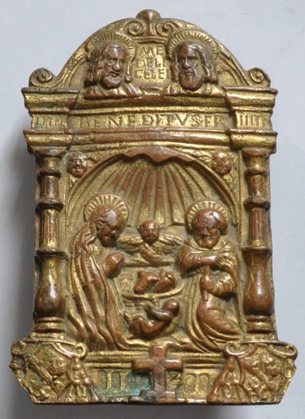Renaissance pax-tafel,  met voorstelling Geboorte van Christus  H. 14 cm.