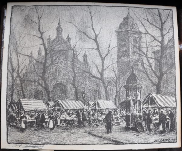 Clerens, Bloemenmarkt voor de Madeleinekerk, Brussel, 1935