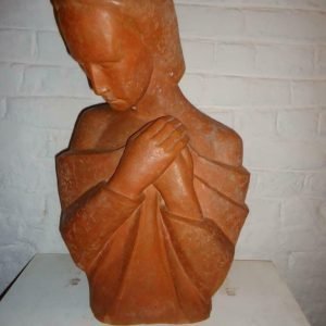 terracotta beeld 'Tederheid' 'Tendresse' van J. Ruymen Enig gekend exemplaar, art deco, gesigneerd, H: 60 cm