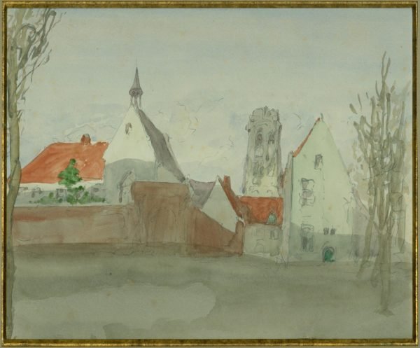 Alfred Ost, Zicht op Mechelen , Tekening, akwarel, 23,5/19,75 cm.