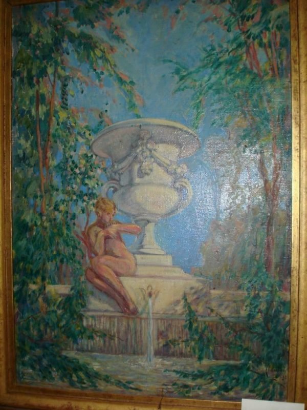 Feëriek en kleurrijk werk,olieverf op doek van Armand Paulis, BXL/Etterbeek 'Le faune au vase', doek: 65 x 45 cm, gekaderd, gesigneerd