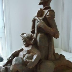 Don Quichotte en Sancho Panza, oude donker gepatineerde zware plaaster van Alexandre Daoust,