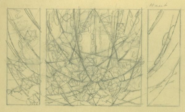 Decor vitraillier bureau de Mr. Failly papeteries Belgique (crayon)