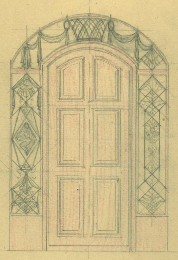Porte d’entrée de la maison de Mr. Franck (crayon) Chaussée de Vleurgat, arch. F. Petit