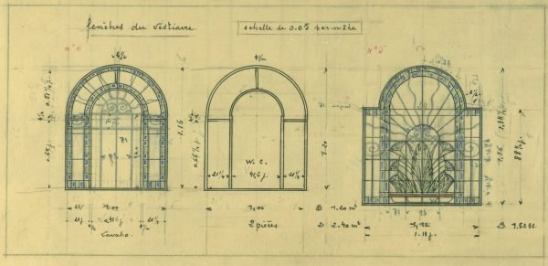 Fenêtres du vestiaire, entrée de la maison de Mr. Rondeau (aquarelle) Avenue de l’Observatoire, arch. F. Petit