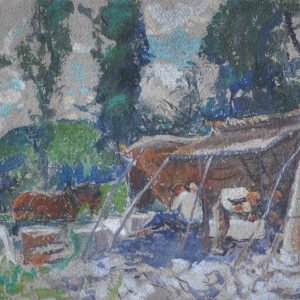 Steenkappers, akwarel,  39/29 cm.