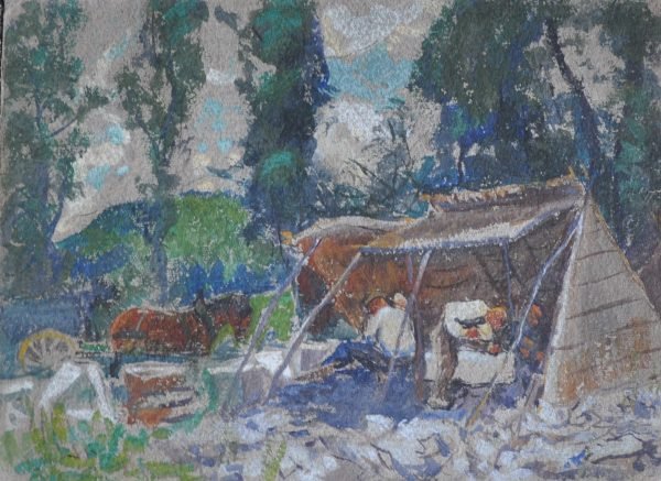 Steenkappers, akwarel,  39/29 cm.