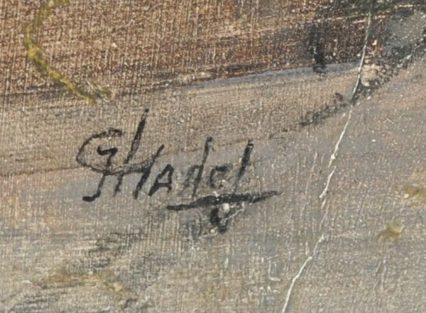 Olieverf op doek, gesigneerd werk, Jules Chadel, France, Joods kleerwinkeltje - Image 2