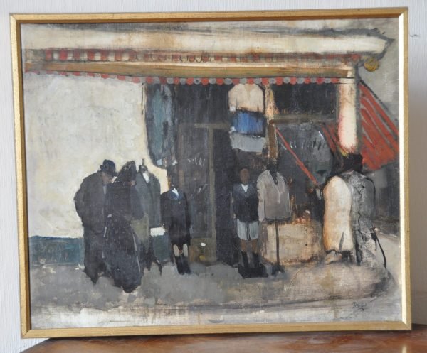 Olieverf op doek, gesigneerd werk, Jules Chadel, France, Joods kleerwinkeltje - Image 3