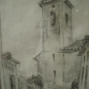 Dubbelzijdige tekening, Henri Ramah, gesigneerd en 1923 gedateerd. Blad: 31 x 23 cm gekaderd achter glas, 'Le cannet' met op de andere zijde een studie van een zittend naakt.