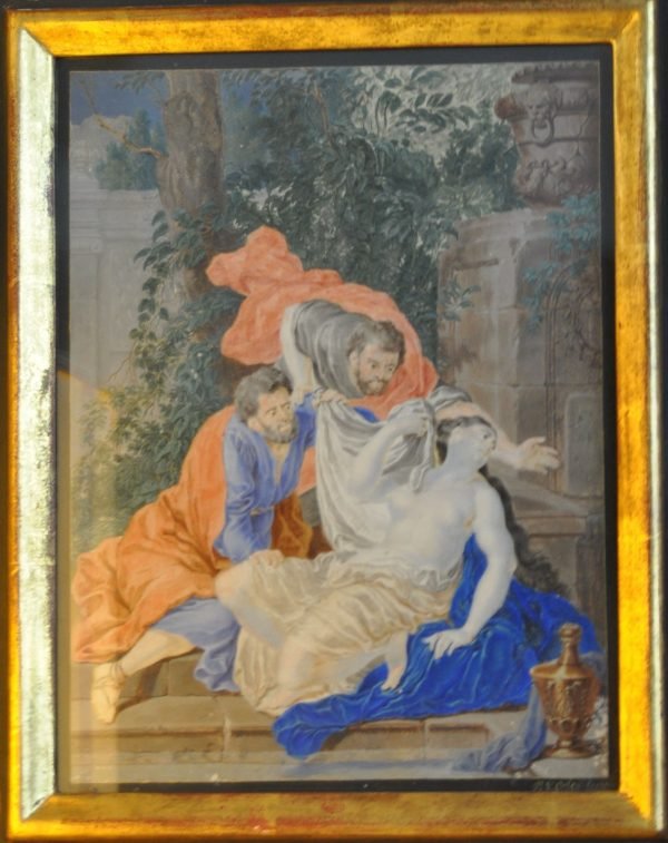 Richard Van Orley Brussel 1663- 1732  Gouache en waterverf op velijn 1708 213/165  Suzanna en de Ouderlingen