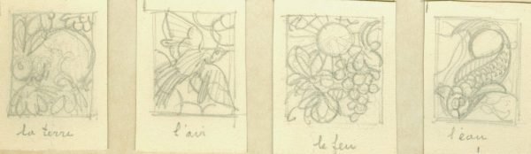 Motifs du Couloir des Bureaux de Paul Bonduelle. “Les éléments” (crayon)