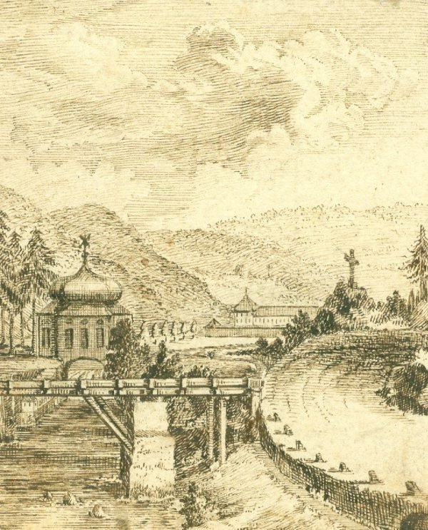 Paviljoen,  pentekening, 9,5/11,5 cm.