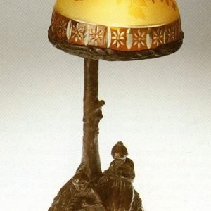 Lamp, VSL. Petignot,  voet in brons van E. Meier.  H. 50 cm.