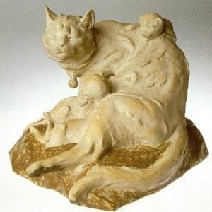 Joseph Mougin, Kattenfamilie,  Keramiek, H. 28,5 cm.