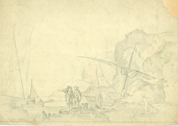 Landschap met vissersbootjes,  28/20 cm.