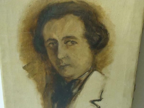 Zelfportret van de kunstenaar op jonge leeftijd. Het doek komt uit de nalatenschap van zijn kleindochter Niet gekaderd, olieverf op doek, 60 x 50 cm René Dekeyser/ De Keyser