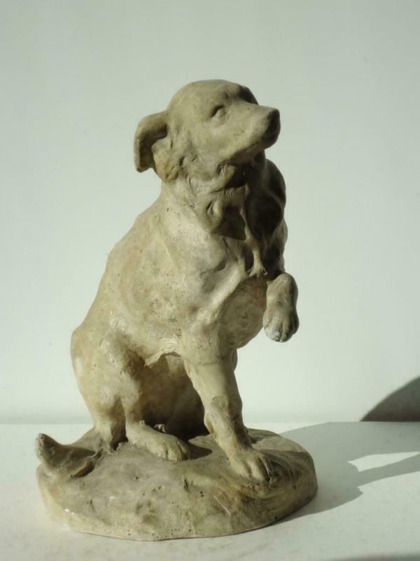 zittende hond. Gesigneerde sculptuur, enig exemplaar, bozzetto van Léon Gobert,