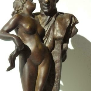 Antiek bronzen sculptuur, fonte d'édition ancienne 'Le Secret' van Oscar Berchmans, 39 cm. Vrouwelijk naakt. Bruin gepatineerd bronzen beeld