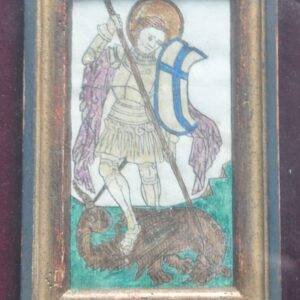 Sint Joris, ca. 1440,  ingekleurde houtsnede