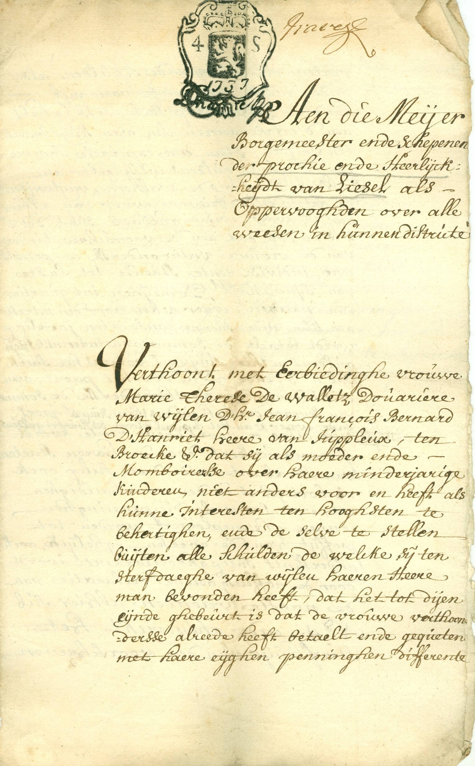 Liesel. Aen die Meyer 1737